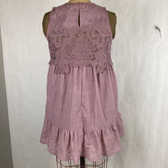 Umgee Tiered Dress Lace Bodice Small Short Lined Sleeveless Flowy - Picture 5 of 13